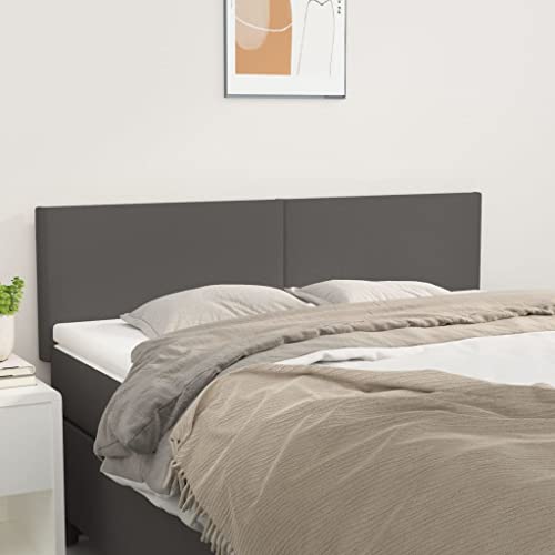Qnhdfrt Kopfteil Bett 2er Set 144x78/88 cm Höhenverstellbares Kunstleder Headboard in Grau mit Holzbeinen & Schaumstoff Rückenlehne für Schlafzimmer Wohnung von Qnhdfrt