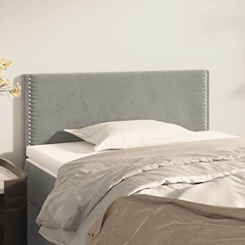 Qnhdfrt Kopfteil Bett 80x78/88 cm Hellgrau Samt Holzbein Höhenverstellbar Modernes Nietendesign Bequeme Rückenlehne for Schlafzimmer Gästezimmer von Qnhdfrt