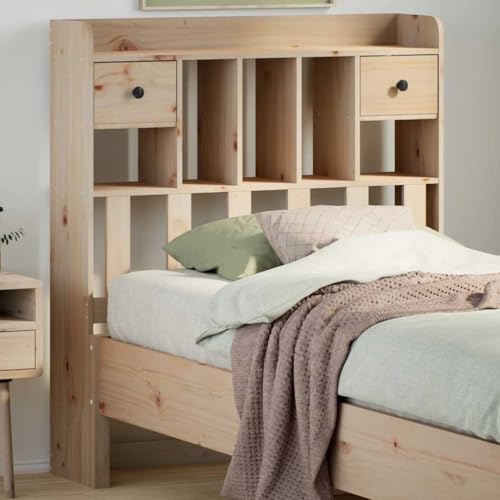Qnhdfrt Kopfteil Bett Kiefer Massivholz 75 cm mit Stauraum Kommode 3 Fächer 2 Schubladen Freistehendes Headboard Schlafzimmer von Qnhdfrt