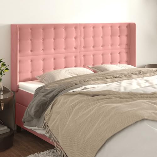 Qnhdfrt Kopfteil Bett Rosa Samt Höhenverstellbar 163x16x118/128 cm Massivholzbeine Bequeme Rückenlehne Modernes Design für Schlafzimmer und Gästezimmer von Qnhdfrt