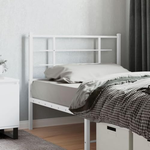 Qnhdfrt Kopfteil Bett Weiß 112x90 cm aus pulverbeschichtetem Stahl Modernes Design mit Rückenlehne Robust und Langlebig für Schlafzimmer Jugendzimmer Gästezimmer von Qnhdfrt