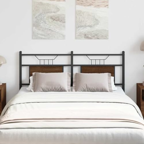 Qnhdfrt Kopfteil Braun Eichen Optik 157 cm Holzwerkstoff Stahl Industrie Stil Robustes Bettkopfteil für 150 cm Matratze Modernes Design Langlebig für Schlafzimmer von Qnhdfrt