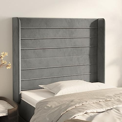 Qnhdfrt Kopfteil Samt Hellgrau 93x118/128 cm Höhenverstellbar Massive Lärchenholzbeine Weiches Wandpolster für Bett Rückenlehne Modernes Design für Schlafzimmer von Qnhdfrt