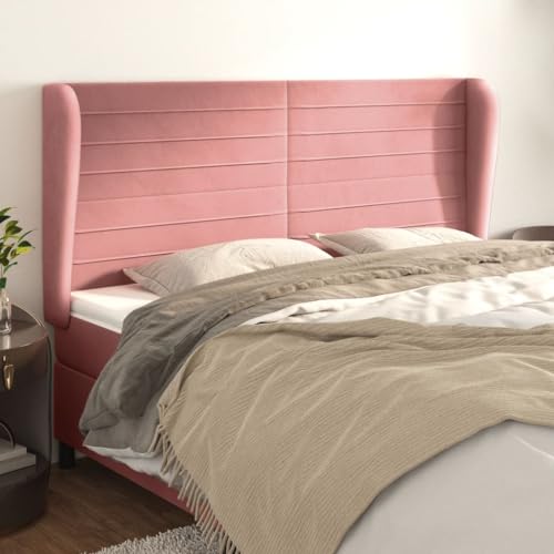 Qnhdfrt Kopfteil Samt Rosa 183x118/128 cm Höhenverstellbares Bett-Kopfteil mit Ohren Modernes Design Bequeme Rückenlehne für Schlafzimmer von Qnhdfrt