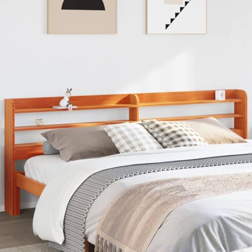 Qnhdfrt Kopfteil mit Ablage 200 cm Kiefer massiv wachsbraun rustikaler Charme freistehend platzsparend für Schlafzimmer kleine Räume kompatibel mit 200 cm Breiten Matratzen von Qnhdfrt