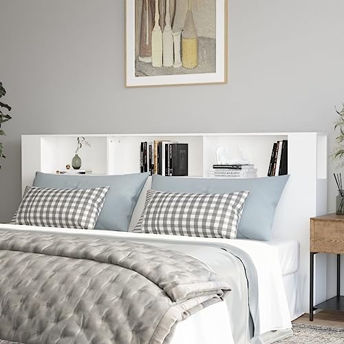 Qnhdfrt Kopfteil mit Ablage Weiß 220x18,5x104,5 cm, Holzwerkstoff Headboard für Doppelbett, Modernes Bett Rückenlehne mit 3 Fächern zur Wandmontage für Schlafzimmer Qnhdfrt Kopfteil mit Ablage Weiß 220x18,5x104,5 cm, Holzwerkstoff Headboard für Doppelbett, Modernes Bett Rückenlehne mit 3 Fächern zur Wandmontage für Schlafzimmer von Qnhdfrt
