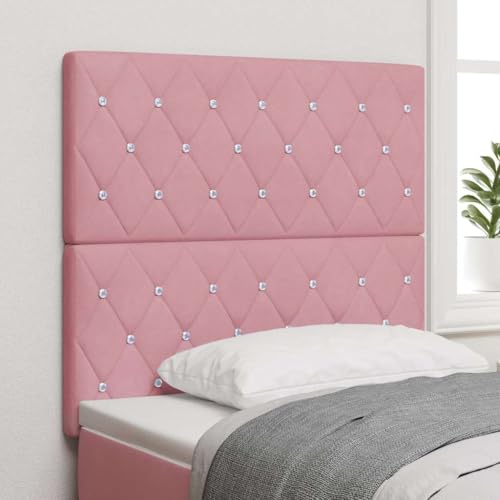 Qnhdfrt Kopfteil mit Kristallknopf in Rosa aus Samt 90 cm breit Höhenverstellbares Modernes Design gepolstertes Wandkissen Bett für Schlafzimmer und Wohnbereiche von Qnhdfrt