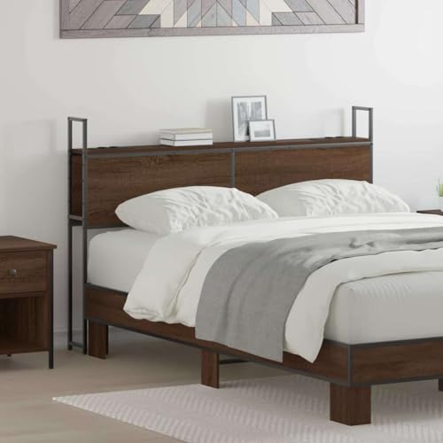 Qnhdfrt Kopfteil mit Ladestation und Stauraum 135 cm Holzwerkstoff Braune Eiche Modernes Headboard for Bed mit USB C A und Steckdosen für Schlafzimmer und Gästezimmer von Qnhdfrt