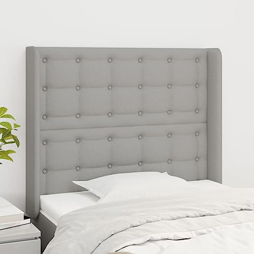 Qnhdfrt Kopfteil mit Ohren 83 x 16 x 118/128 cm Hellgrau aus Polyester Stoff massiver Lärchenholzrahmen Höhenverstellbar Rückenlehne für Bett Schlafzimmer Modernes Design Robust und Bequem von Qnhdfrt