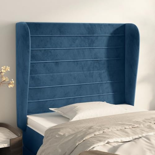 Qnhdfrt Kopfteil mit Ohren Dunkelblau 83x23x118/128 cm Samt Holzbeine Höhenverstellbar Bequeme Rückenlehne Modernes Design für Schlafzimmer und Gästezimmer von Qnhdfrt