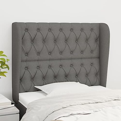 Qnhdfrt Kopfteil mit Ohren Dunkelgrau 103x118 cm Höhenverstellbar Atmungsaktives Polyester Modernes Design Robustes Lärchenholz Bequeme Rückenlehne für Schlafzimmer Wohnzimmer von Qnhdfrt