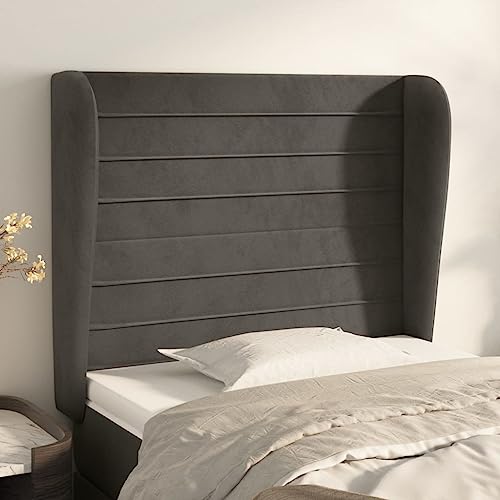 Qnhdfrt Kopfteil mit Ohren Dunkelgrau Samt verstellbar 93x23x118/128 cm Modernes Design mit weicher Rückenlehne und massiven Lärchenholzbeinen für Schlafzimmer und Gästezimmer von Qnhdfrt
