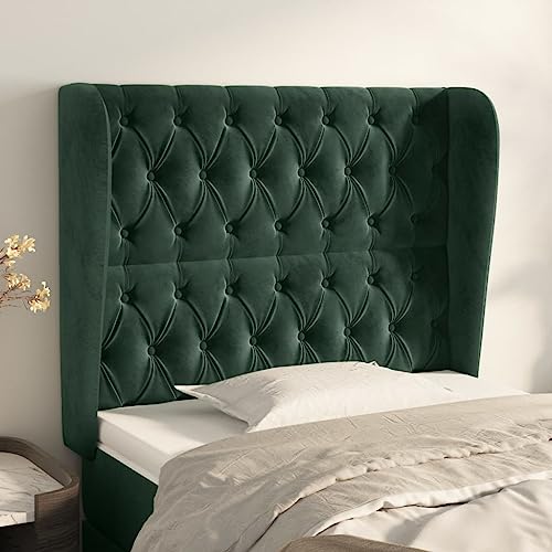 Qnhdfrt Kopfteil mit Ohren Samt Dunkelgrün 103x23x118/128 cm Höhenverstellbar Robustes Bett-Kopfteil als Bequeme Rückenlehne für Schlafzimmer von Qnhdfrt