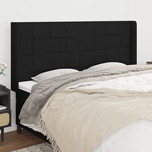 Qnhdfrt Kopfteil mit Ohren Schwarz 163x16x118/128 cm Höhenverstellbar Langlebiges Stoff Rückenlehne Bett für Schlafzimmer modernes Design von Qnhdfrt