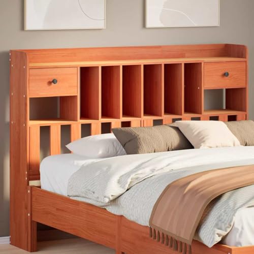 Qnhdfrt Kopfteil mit Stauraum 140x110 cm Kiefer Massivholz wachsbraun Freistehendes Bed Headboard mit 6 Fächern und 2 Schubladen platzsparende Rückenlehne für 140 cm Matratzen und kleine Schlafzimmer Qnhdfrt Kopfteil mit Stauraum 140x110 cm Kiefer Massivholz wachsbraun Freistehendes Bed Headboard mit 6 Fächern und 2 Schubladen platzsparende Rückenlehne für 140 cm Matratzen und kleine Schlafzimmer von Qnhdfrt