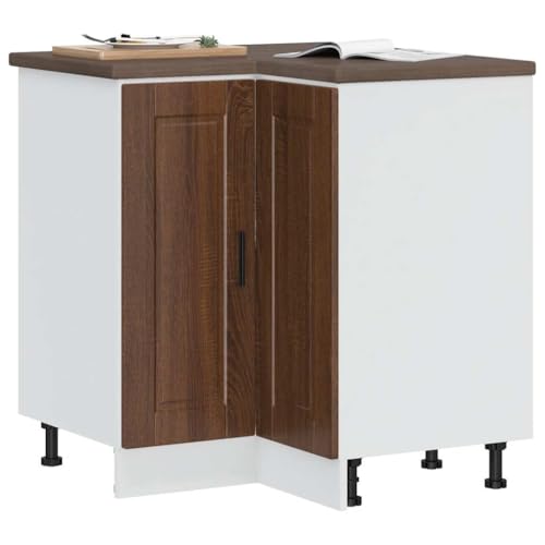 Qnhdfrt Küchen Eckunterschrank Porto Braun Eichen-Optik aus Holzwerkstoff 75,5x75,5x81,5cm mit Verstellbaren Füßen für e Küchenaufbewahrung von Qnhdfrt