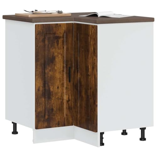 Qnhdfrt Küchen Eckunterschrank Porto Räuchereiche Holzwerkstoff mit verstellbaren Füßen 75,5 x 75,5 x 81,5 cm für Küchenraum viel Stauraum Eckenschrank von Qnhdfrt