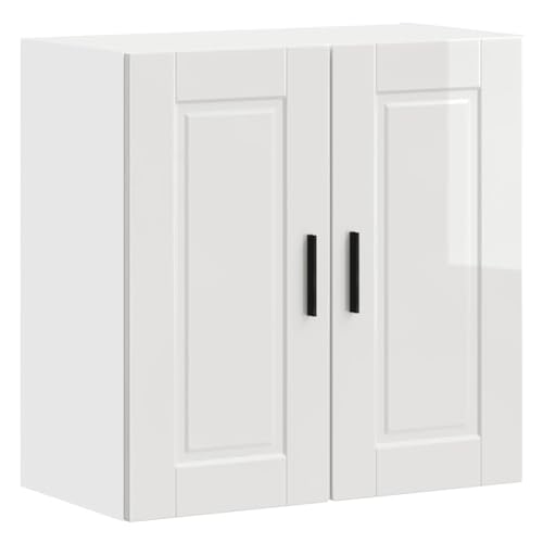 Qnhdfrt Küchen-Hängeschrank Porto Hochglanz-Weiß aus Holzwerkstoff 60x31x60cm mit viel Stauraum praktischen Türen und pflegeleichter Oberfläche für Küche Wohnzimmer Flur von Qnhdfrt