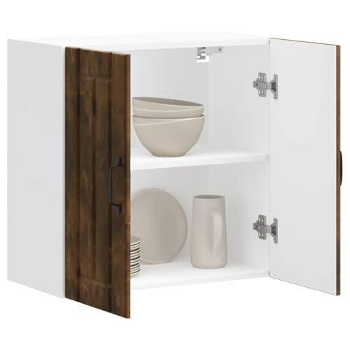 Qnhdfrt Küchen Hängeschrank Wandschrank aus Holzwerkstoff in Räuchereiche 60x31x60 cm mit Glastüren für e Aufbewahrung in der Küche von Qnhdfrt