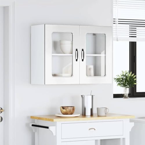 Qnhdfrt Küchen Hängeschrank mit Glastür Kalmar Hochglanz-Weiß Holzwerkstoff Wandschrank Vitrinenschrank 80x31x60 cm für Küche Wohnzimmer von Qnhdfrt