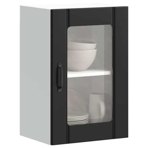 Qnhdfrt Küchen Hängeschrank mit Glastür Lucca Schwarz Wandmontage Holzwerkstoff Glas 40x31x60cm Robust Langlebig Viel Stauraum für Küchenaufbewahrung Vorratsschrank Vitrinenschrank von Qnhdfrt