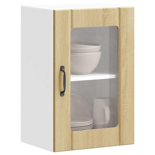 Qnhdfrt Küchen Hängeschrank mit Glastür Lucca in Sonoma Eiche 40x31x60cm für Geschirr Aufbewahrung und Dekorative Vitrine von Qnhdfrt