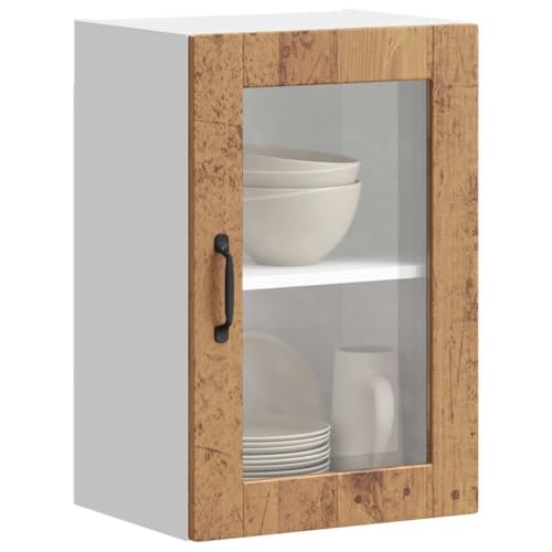 Qnhdfrt Küchen-Hängeschrank mit Glastür Porto Altholz-Optik 40x31x60cm Wandmontage für Platzoptimierung und Stauraum in Küche von Qnhdfrt