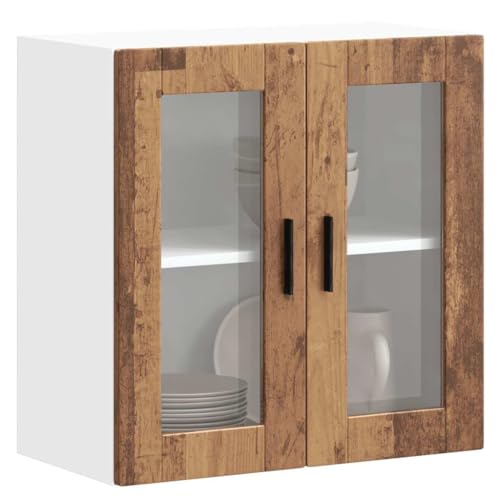 Qnhdfrt Küchen Hängeschrank mit Glastür Porto Altholz-Optik 60x31x60cm Wandmontage für Stauraum Optimierung und Dekoration von Qnhdfrt