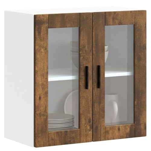 Qnhdfrt Küchen Hängeschrank mit Glastür Porto Räuchereiche 60x31x60cm Wandschrank Vitrinenschrank für Küche Aufbewahrung von Qnhdfrt