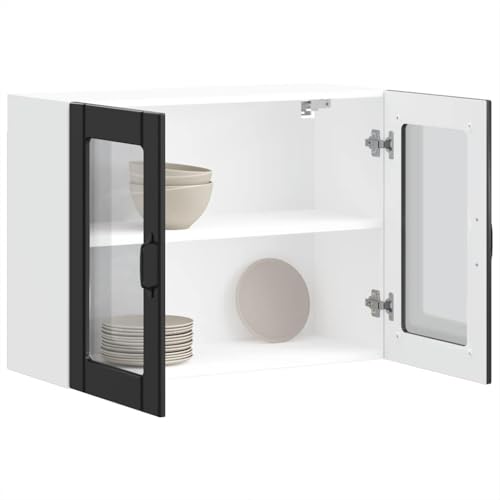 Qnhdfrt Küchen Hängeschrank mit Glastür Schwarz Holzwerkstoff 80x31x60cm Wandmontage für Optimierten Stauraum und Dekor in der Küche mit Robustem Design von Qnhdfrt