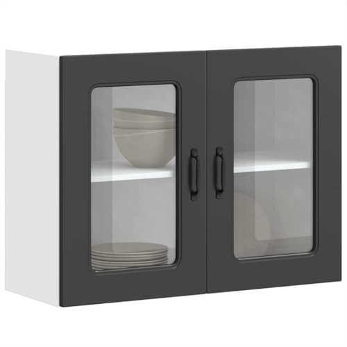 Qnhdfrt Küchen Hängeschrank mit Glastür Schwarz Holzwerkstoff Glas 80x31x60cm Modern Robust Langlebig Stauraum Optimiert für Küche Wohnzimmer Flur von Qnhdfrt