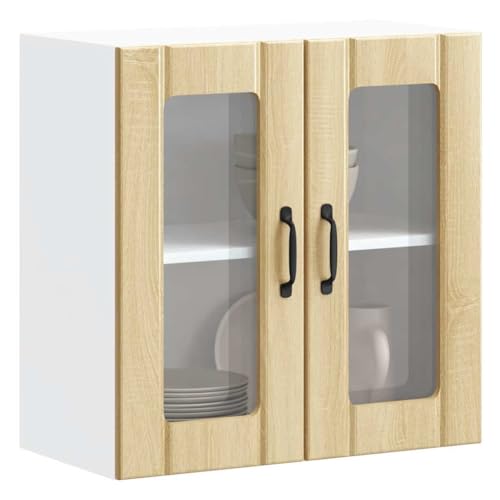 Qnhdfrt Küchen Hängeschrank mit Glastür Sonoma-Eiche Holzwerkstoff Wandmontage 60x31x60 cm für Platzoptimierung in Küche Robust und Langlebig von Qnhdfrt