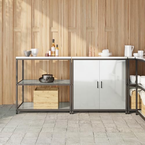 Qnhdfrt Küchenlager-Set 2-teilig Silber Küchenschrank und Küchenregal 150x50x92 cm Verzinkter Stahl Modernes Design mit Metallregalen und Schwenktüren für Organisation in Küche Garage von Qnhdfrt