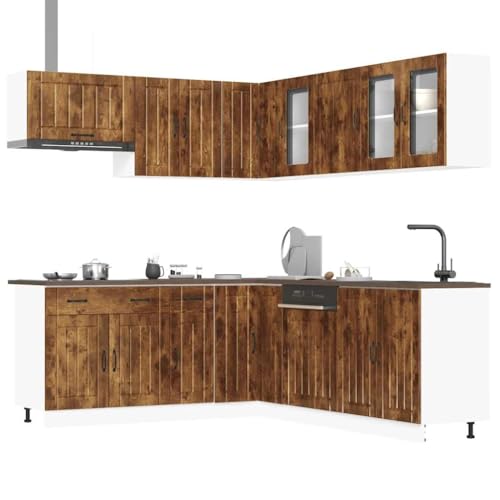 Qnhdfrt Küchenschränke Set 11-TLG Räuchereiche Holzwerkstoff Glas Küchenzeile Hängeschränke Unterschränke Eckenschrank mit Stauraum Qnhdfrt Küchenschränke Set 11-TLG Räuchereiche Holzwerkstoff Glas Küchenzeile Hängeschränke Unterschränke Eckenschrank mit Stauraum von Qnhdfrt