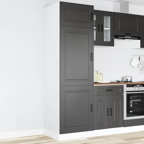 Qnhdfrt Küchenschrank Apothekerschrank Schwarz 60x57x207 cm Holzwerkstoff mit verstellbaren Füßen und praktischen Türen für Küchenaufbewahrung von Qnhdfrt