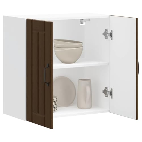 Qnhdfrt Küchenschrank Hängeschrank Braun Eichen-Optik aus Holzwerkstoff 60x31x60cm Wandmontage mit Glastüren für effiziente Aufbewahrung und Küchenorganisation von Qnhdfrt