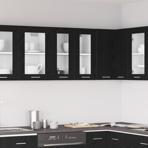 Qnhdfrt Küchenschrank Hängeschrank mit Glasfronten in Schwarz-Eiche 60x31x60 cm Holzwerkstoff für Küche Essbereich Qnhdfrt Küchenschrank Hängeschrank mit Glasfronten in Schwarz-Eiche 60x31x60 cm Holzwerkstoff für Küche Essbereich von Qnhdfrt