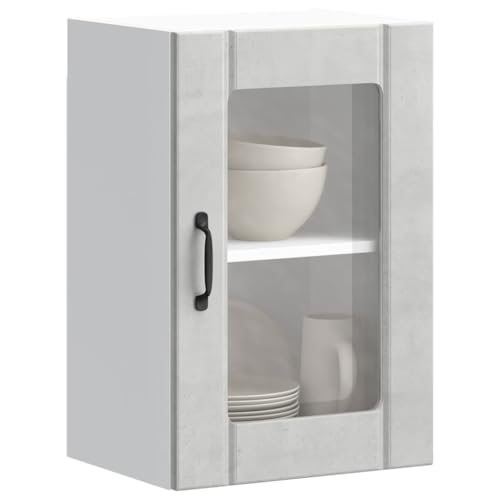 Qnhdfrt Küchenschrank Hängeschrank mit Glastür Lucca Betongrau 40x31x60cm Robust Langlebig Wandmontage für Kücheneinrichtung Geschirr Aufbewahrung von Qnhdfrt