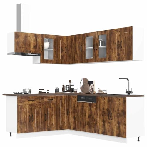 Qnhdfrt Küchenschrank-Set 11-TLG Räuchereiche Hängeschrank Küchenunterschrank Holzwerkstoff mit Glas für Küchenzeile Qnhdfrt Küchenschrank-Set 11-TLG Räuchereiche Hängeschrank Küchenunterschrank Holzwerkstoff mit Glas für Küchenzeile von Qnhdfrt