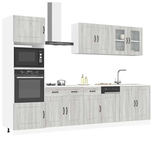 Qnhdfrt Küchenschrank-Set 7-teilig Kalmar Grau Sonoma Holzwerkstoff und Glas – Elegantes Design mit viel Stauraum, verstellbaren Füßen und glatter Oberfläche für Küchenorganisation von Qnhdfrt