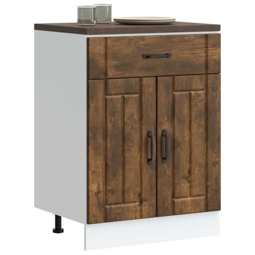 Qnhdfrt Küchenschrank Unterschrank Lucca Räuchereiche Holzwerkstoff 60x46x81.5cm mit großem Stauraum und verstellbaren Füßen für Kücheneinrichtung von Qnhdfrt