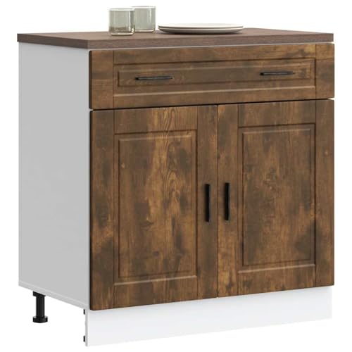 Qnhdfrt Küchenschrank Unterschrank Porto Räuchereiche Aus Holzwerkstoff 80x46x81.5 cm Mit Höhenverstellbaren Füßen Viel Stauraum Für Küchenaufbewahrung Geschirr Und Töpfe von Qnhdfrt