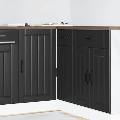 Qnhdfrt Küchenschrank Unterschrank Schwarz Holzwerkstoff Lucca mit verstellbaren Füßen großem Stauraum 86x46x81.5 cm für Kücheneinrichtung von Qnhdfrt