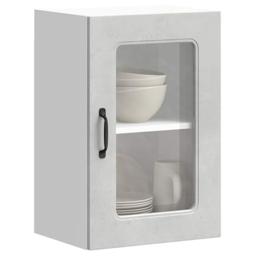 Qnhdfrt Küchenschrank mit Glastür Betongrau Wandschrank Hängeschrank 40x31x60cm Küchenregal Aufbewahrung Küche Wohnzimmer von Qnhdfrt