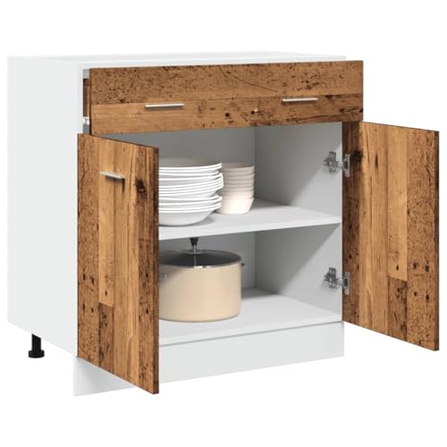 Qnhdfrt Küchenschrank mit Schublade Lyon Altholz-Optik 80x46x81,5 cm Holzwerkstoff Unterschrank für Küche Vorrat Lagerung von Qnhdfrt