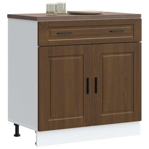 Qnhdfrt Küchenunterschrank Braun Eichen-Optik aus Holzwerkstoff 80x46x81.5 cm mit Verstellbaren Füßen für Küchenaufbewahrung Stauraum Optimierung Robust Langlebig Design als Vorratsschrank von Qnhdfrt