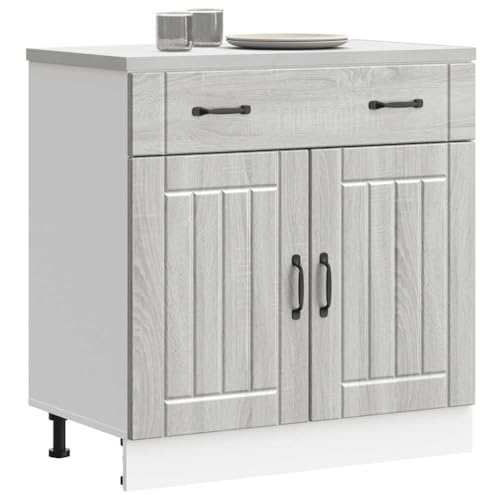 Qnhdfrt Küchenunterschrank Grau Sonoma aus Holzwerkstoff 80x46x81.5 cm mit verstellbaren Füßen für optimale Küchenorganisation und Stauraum von Qnhdfrt
