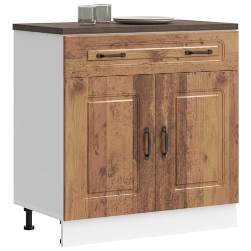 Qnhdfrt Küchenunterschrank Kalmar Altholz-Optik Holzwerkstoff 80x46x81.5cm Robust mit Verstellbaren Füßen für Küchenaufbewahrung und Organisation von Qnhdfrt