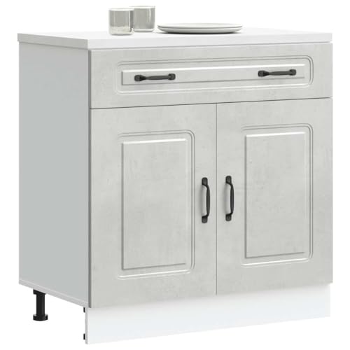 Qnhdfrt Küchenunterschrank Kalmar Betongrau aus Holzwerkstoff 80x46x81.5 cm mit verstellbaren Füßen für optimale Aufbewahrung in Küche oder als Apothekerschrank von Qnhdfrt
