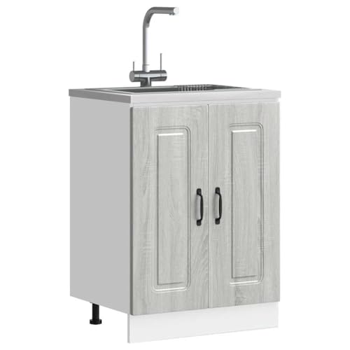 Qnhdfrt Küchenunterschrank Kalmar Grau Sonoma 60x46x81,5 cm mit Verstellbaren Füßen für Küchenaufbewahrung - Robustes Holzwerkstoff Design von Qnhdfrt